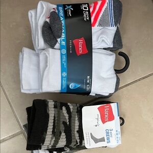 Hanes Boys' Crew Socks Pack in White, Gray, Green, Black